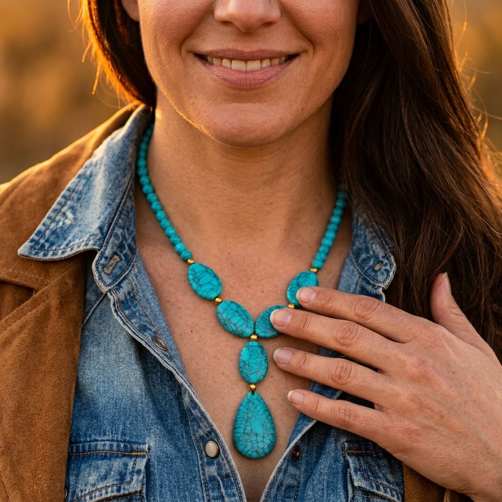 Bohemian Gold Turquoise Teardrop Pendant Necklace
