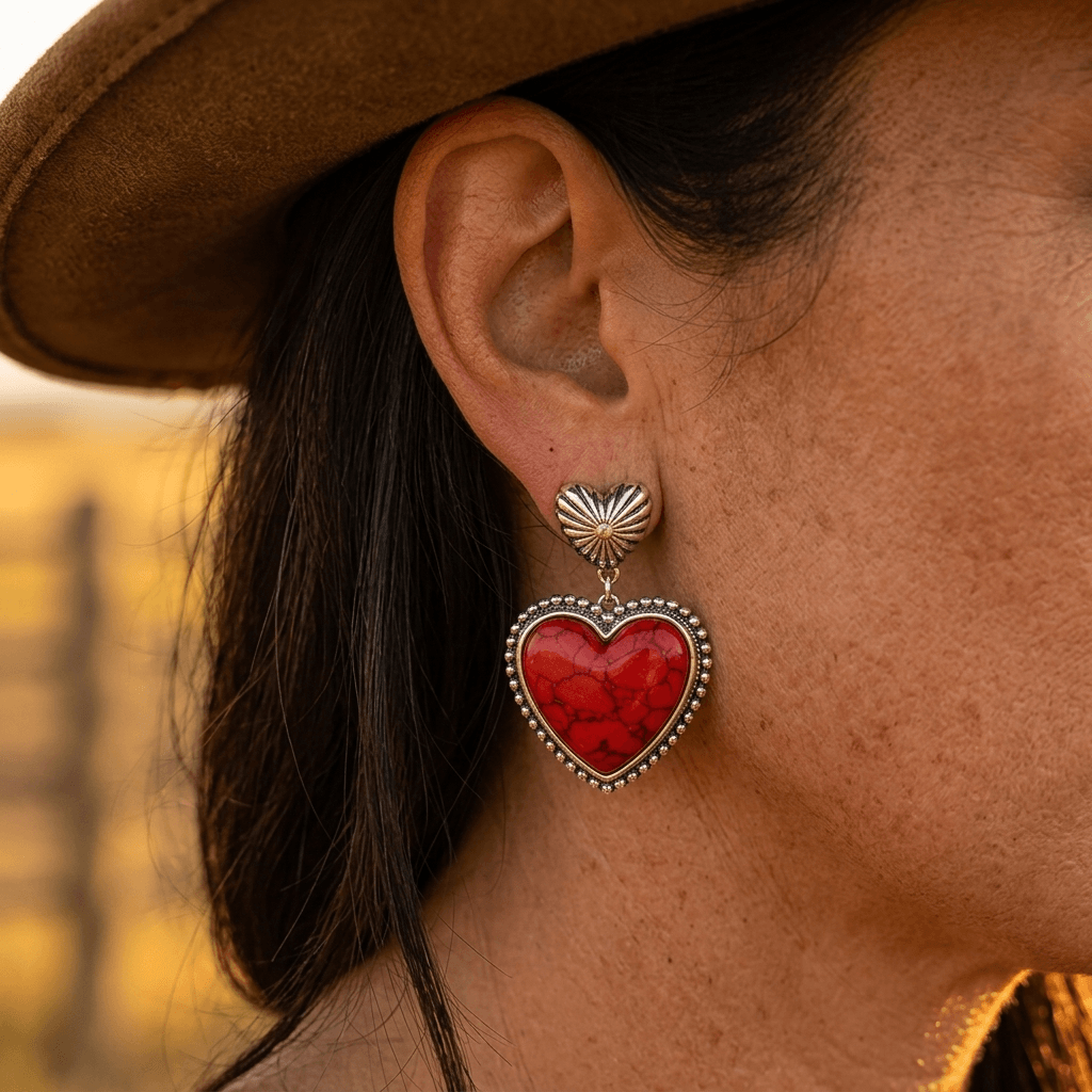 Vintage Turquoise Heart Red Earrings