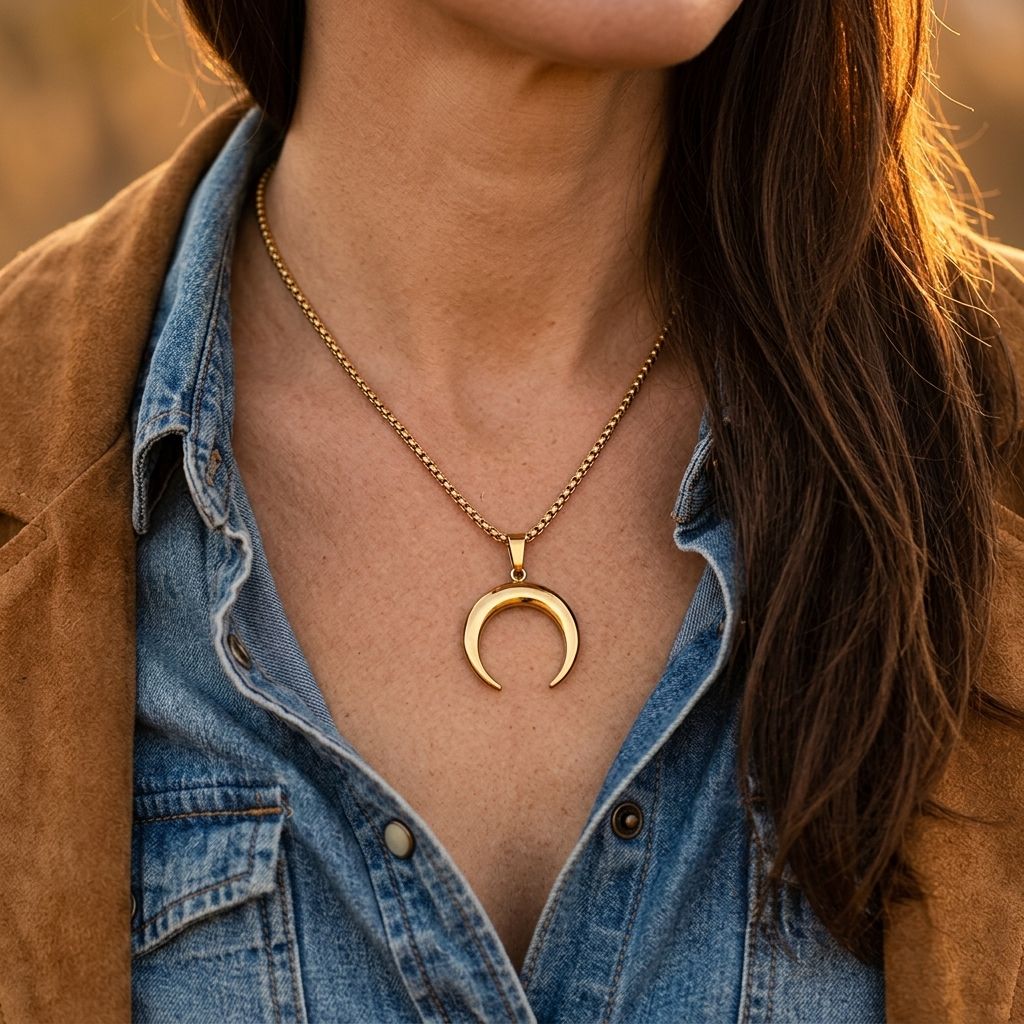 Gold Crescent Moon Horn Pendant Necklace