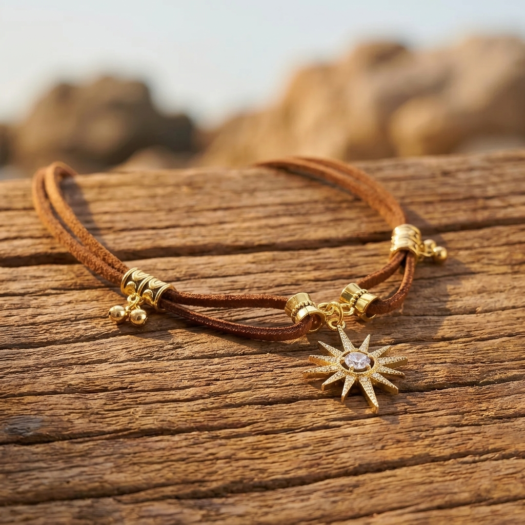 Gold Star Crystal Suede Leather Rope Bracelet