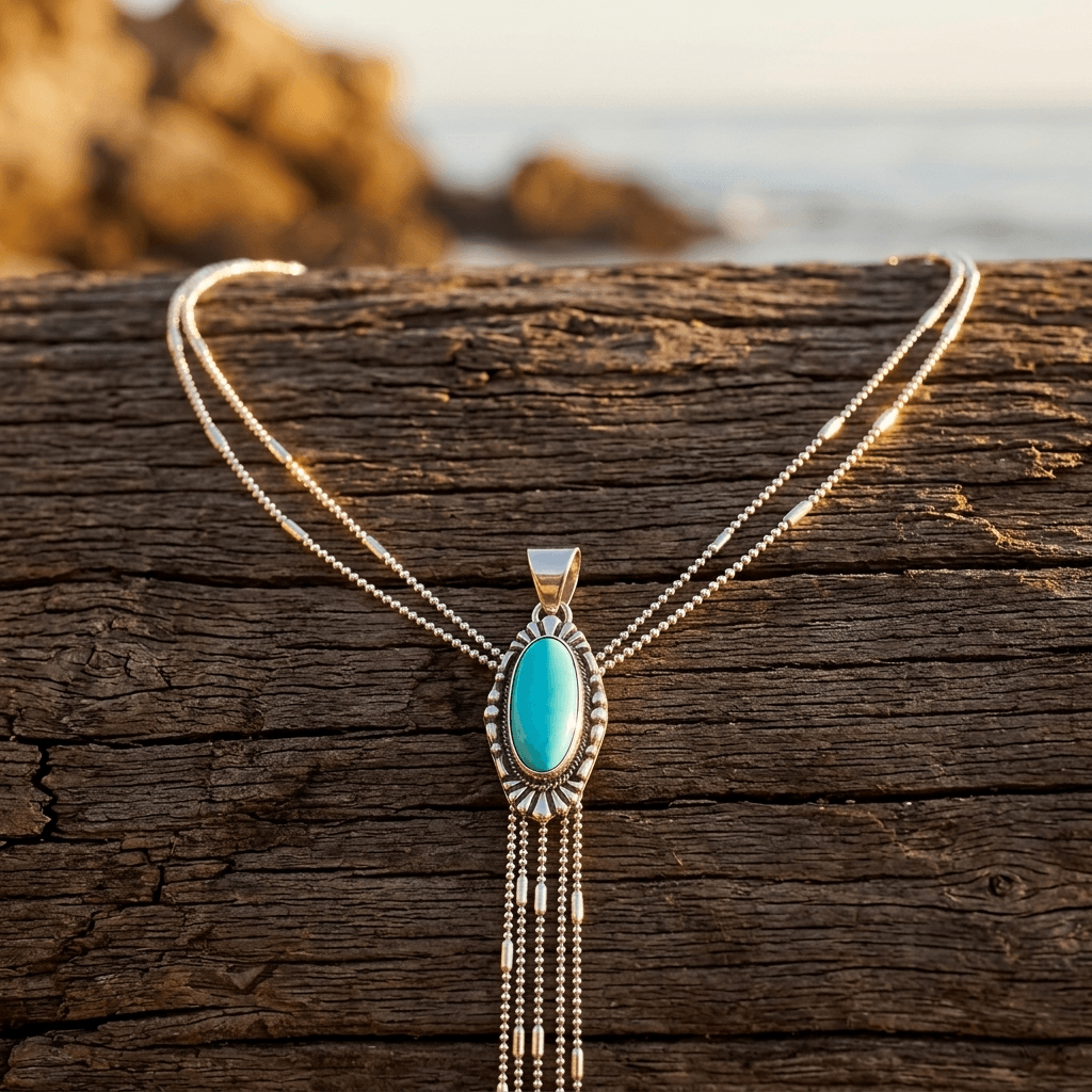 Turquoise Stone Y Chain Western Necklace
