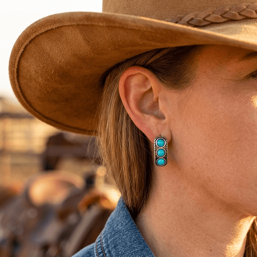 Three Stone Turquoise Earrings
