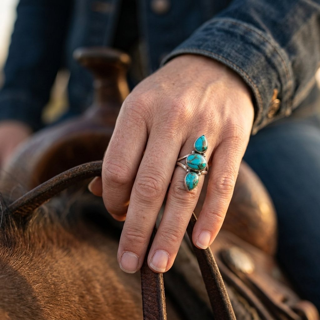 Boho Silver Turquoise Teardrop Ring