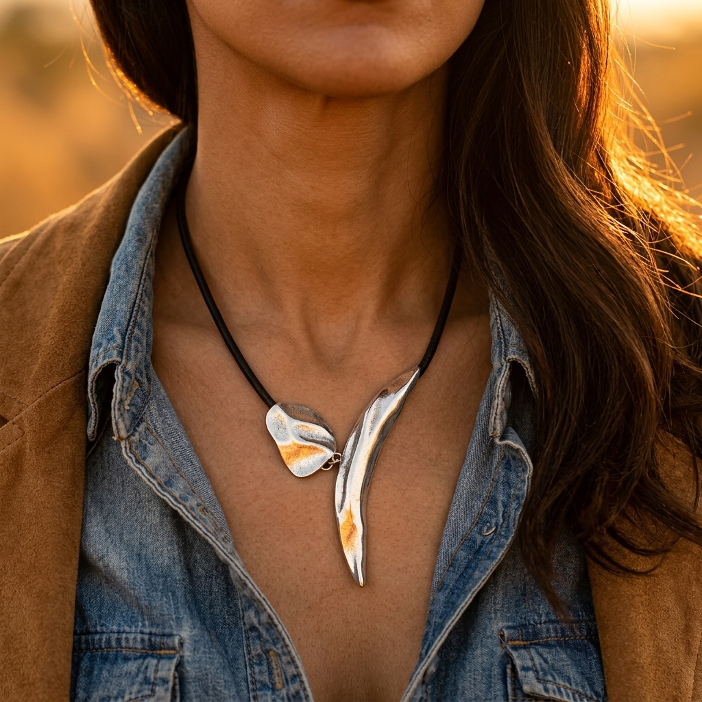 Silver Gold Crescent Moon Pendant Necklace