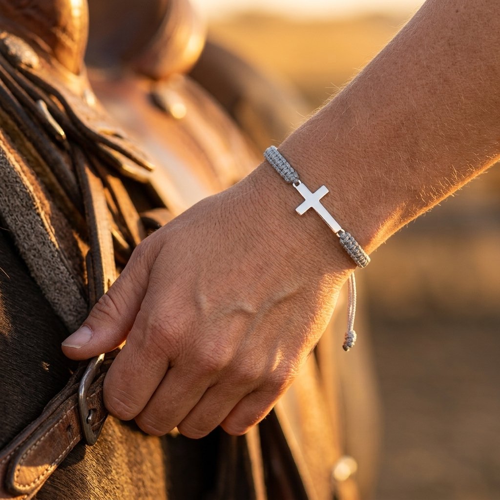 Hand Woven Silver Cross Adjustable Bracelet