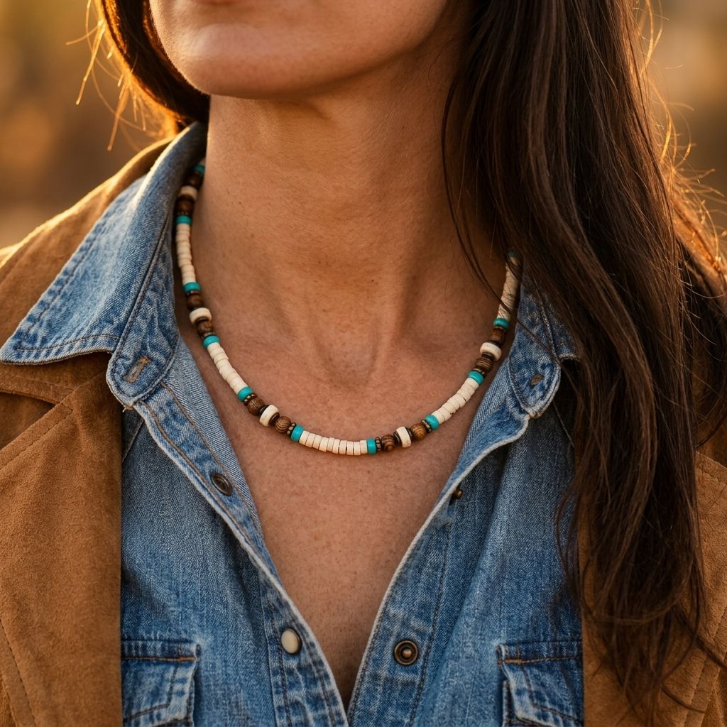 Boho Coconut Shell Turquoise Beaded Necklace