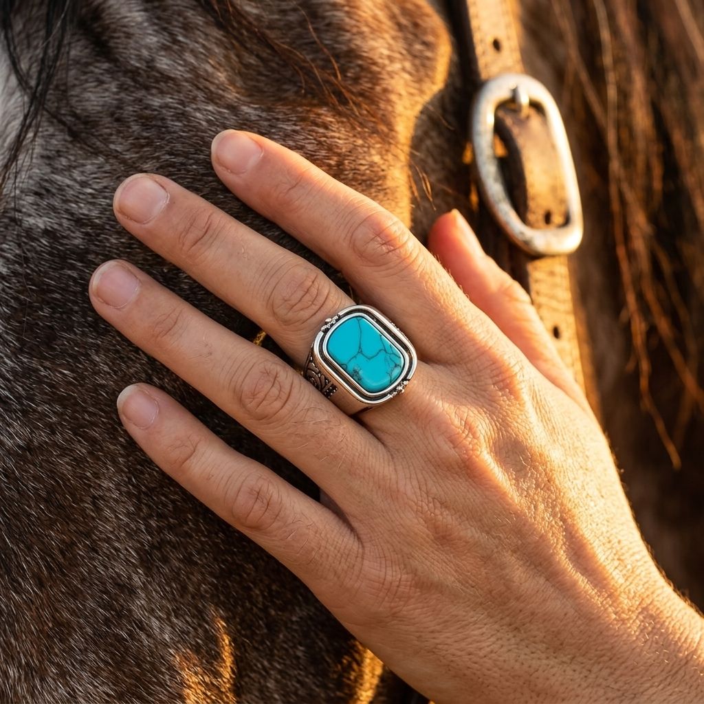 Vintage Silver Turquoise Rectangle Ring