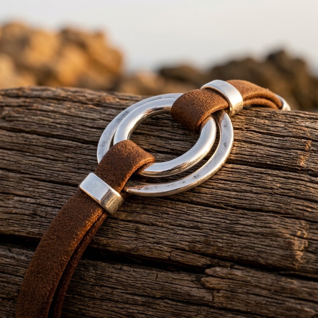 Rustic Silver Leather Loop Bracelet