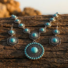 Boho Silver Turquoise Vintage Necklace Earrings Set