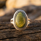 Vintage Silver Green Resin Oval Ring