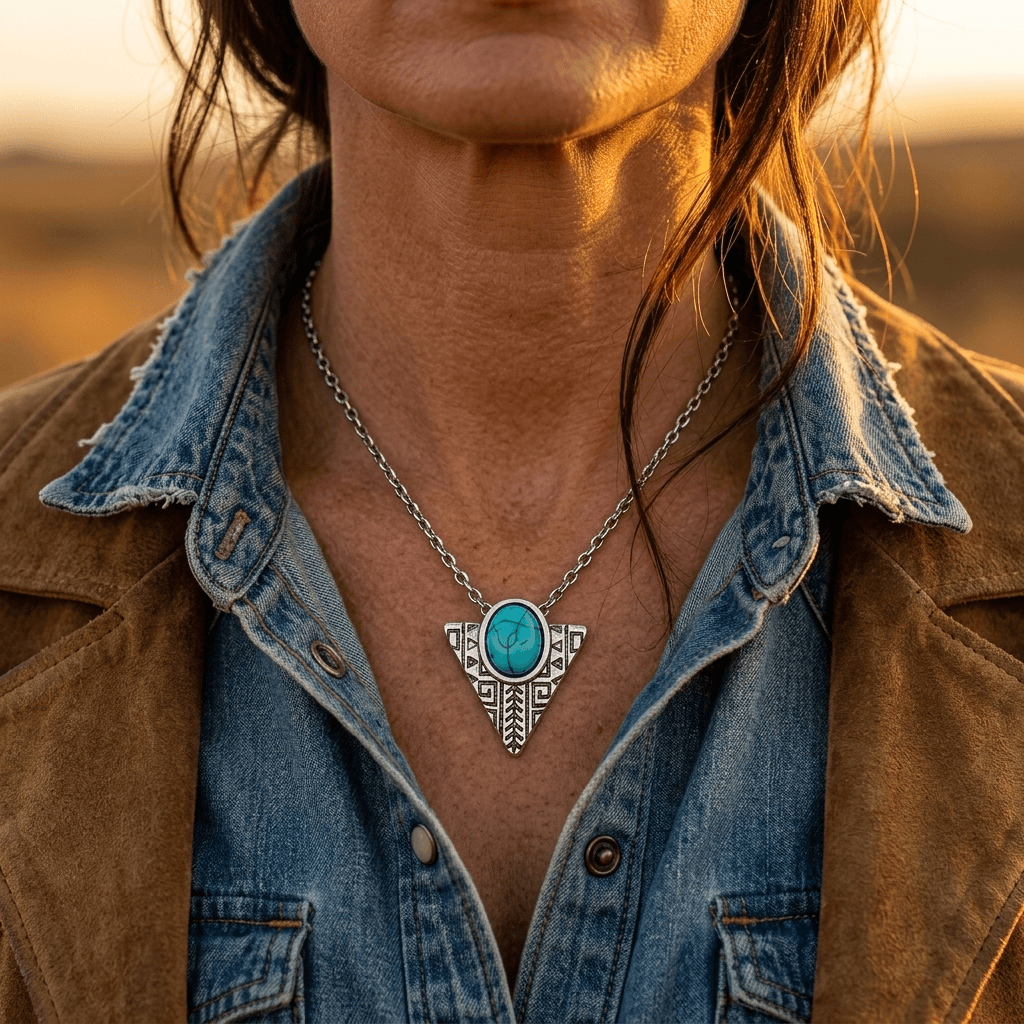 Silver Turquoise Arrowhead Pendant Necklace