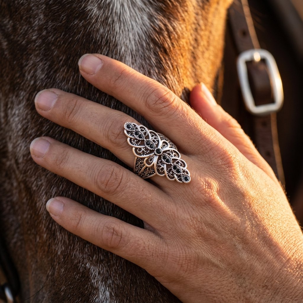 Vintage Silver Black Zirconia Filigree Ring