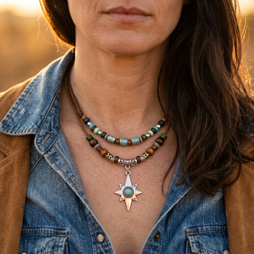 Boho Leather Turquoise Star Pendant Necklace