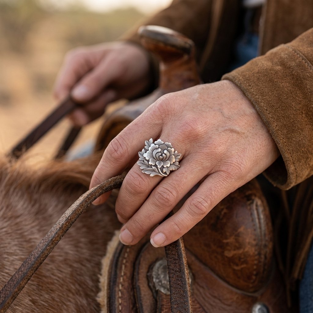Hand Carved Silver Filigree Flower Ring