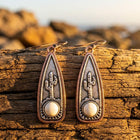 Southwest Copper Cactus Pearl Earrings