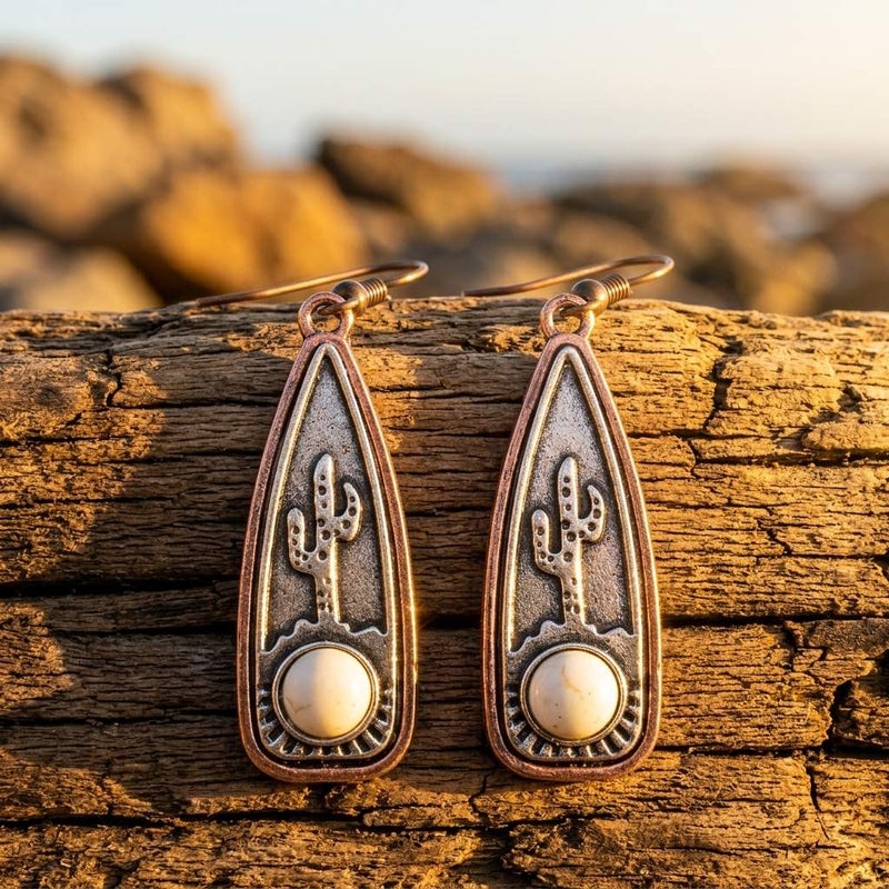 Southwest Copper Cactus Pearl Earrings