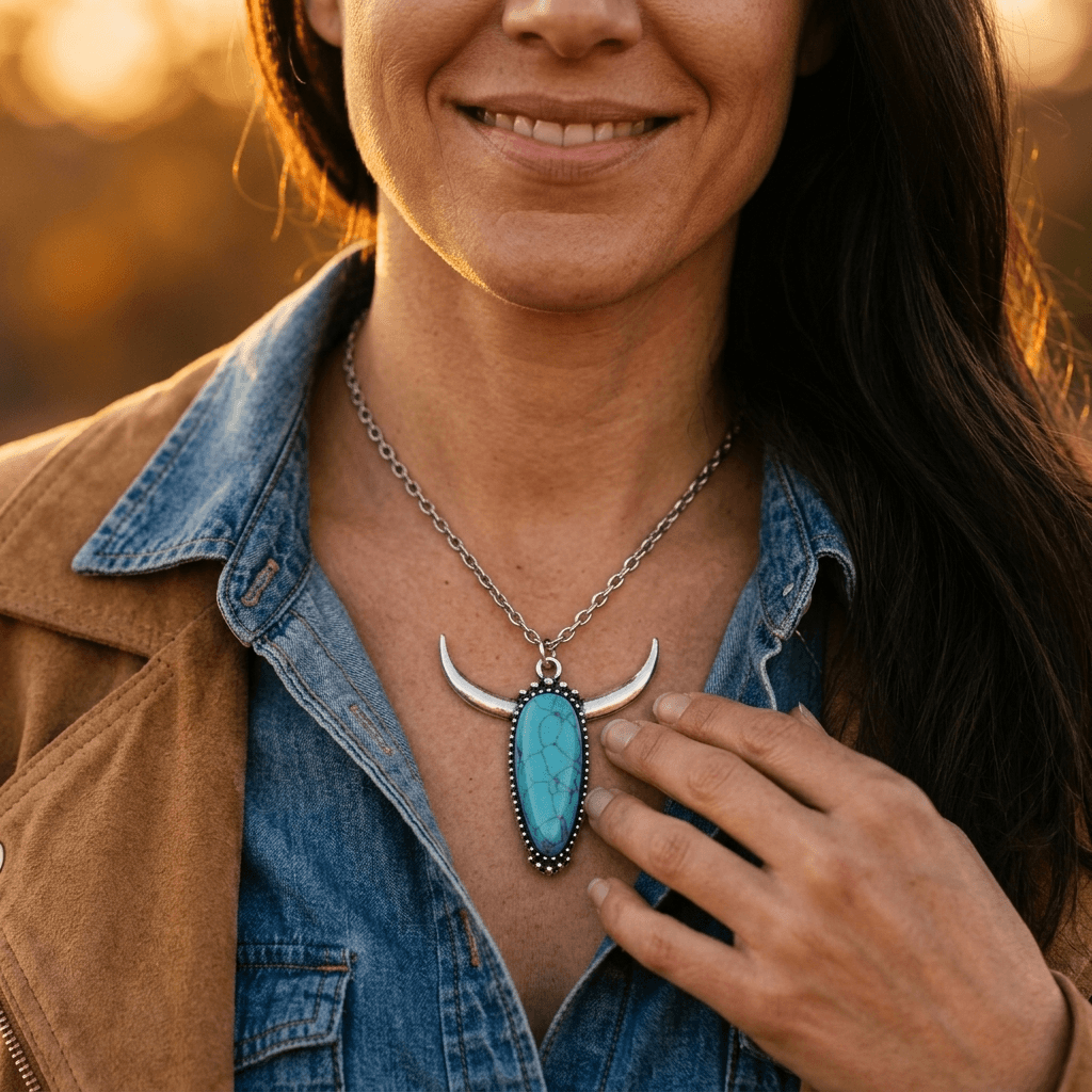 Blue Horn Pendant Necklace