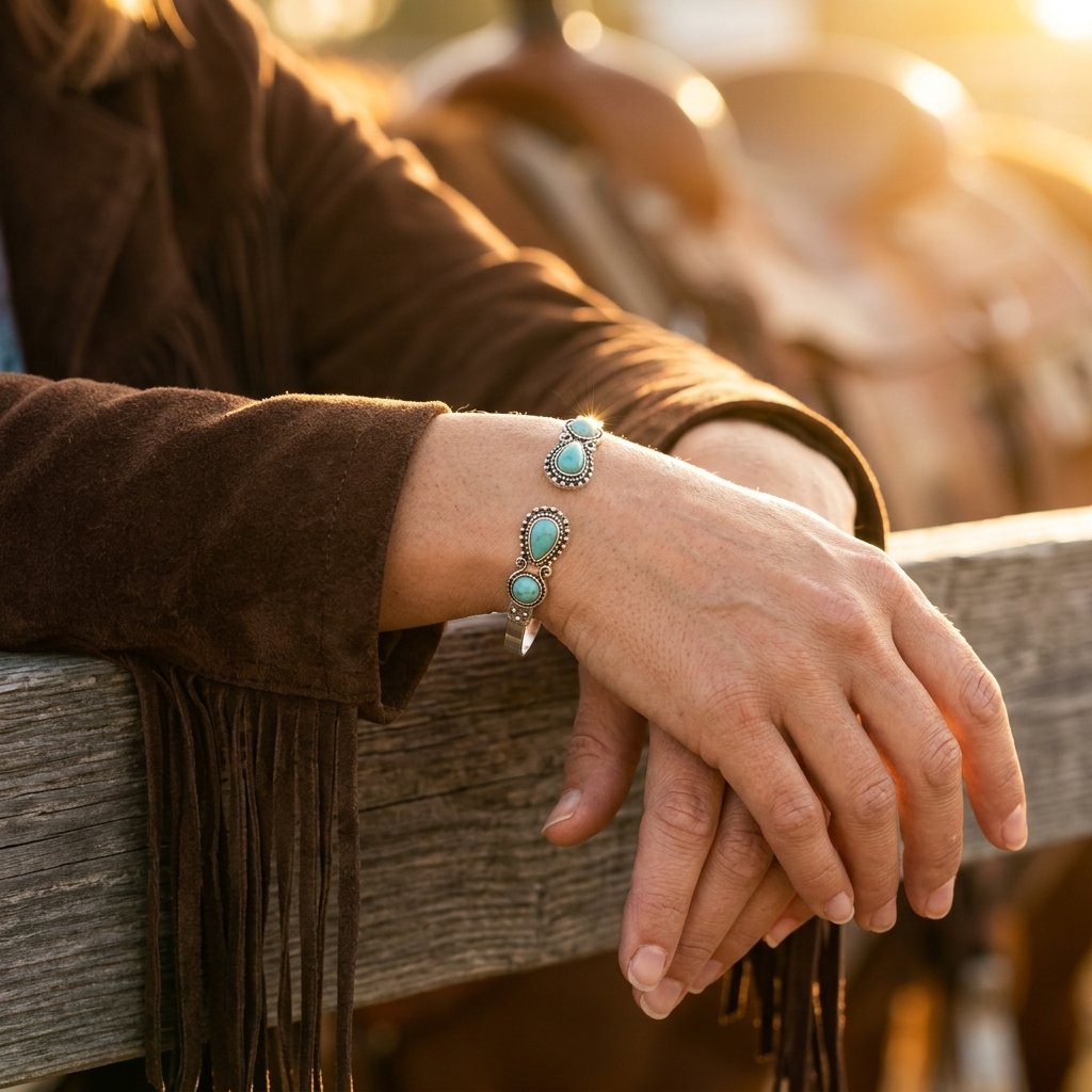 Boho Silver Turquoise Adjustable Bracelet