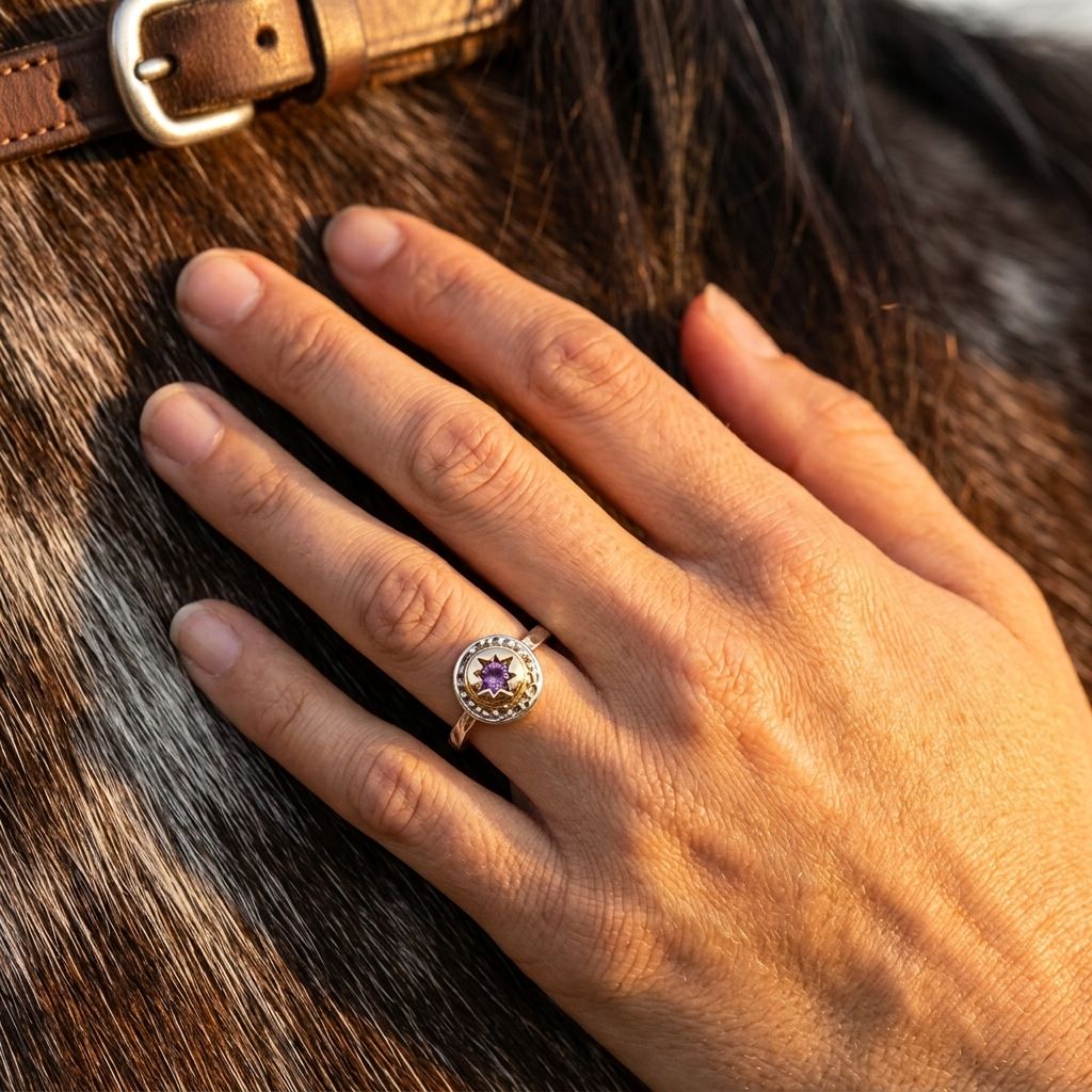 Vintage Gold Hammered Purple Amethyst Ring