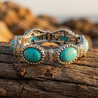 Vintage Gold Turquoise Oval Filigree Bracelet