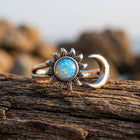 Celestial Silver Blue Opal Sun Moon Ring