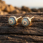 Gold Turquoise Oval Zirconia Stud Earrings