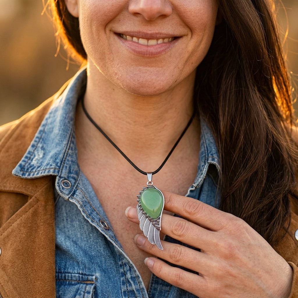 Boho Silver Jade Wing Pendant Necklace
