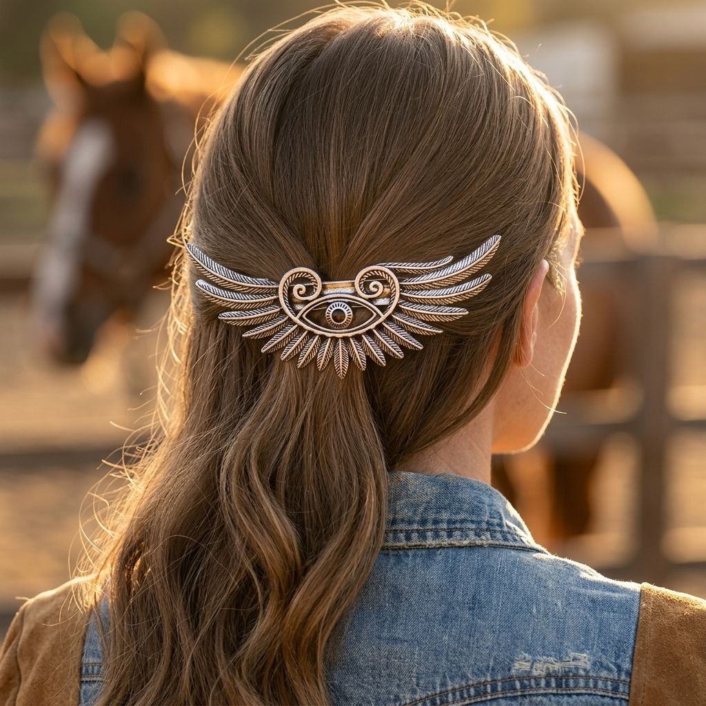 Vintage Silver Wing Eye Hair Clip