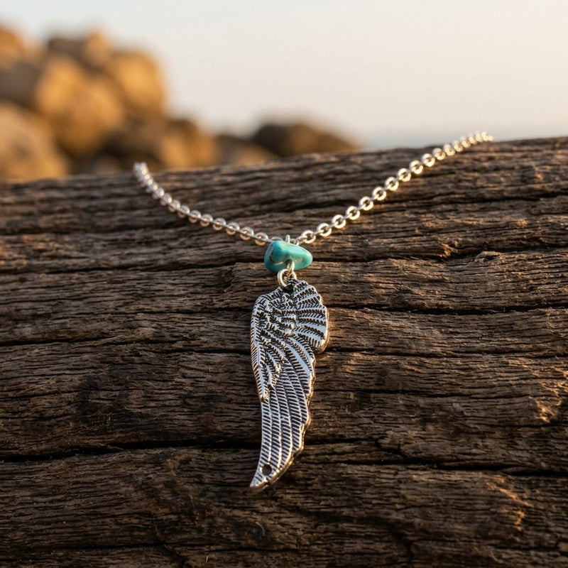 Boho Silver Wing Turquoise Necklace
