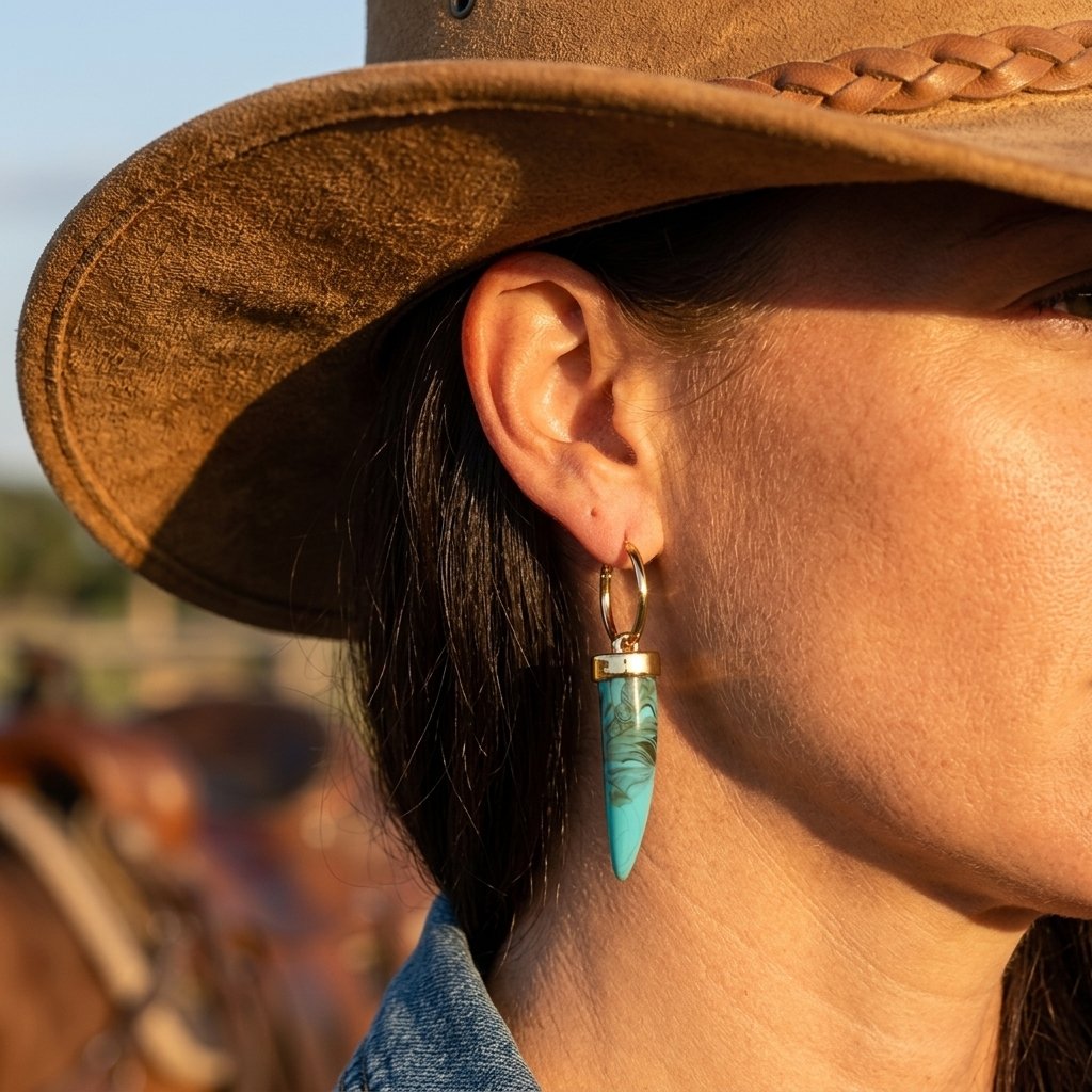 Boho Gold Turquoise Fang Earrings