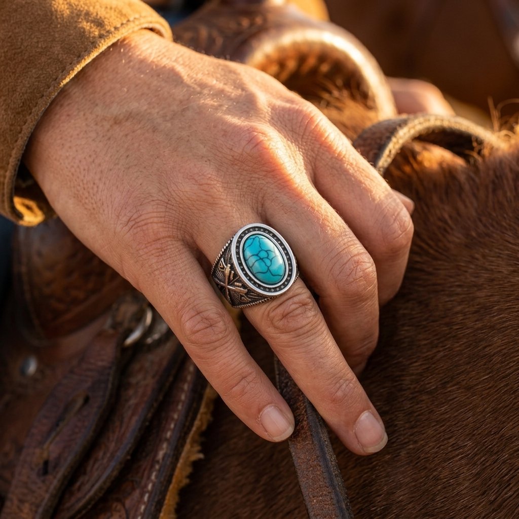 Vintage Silver Turquoise Oval Filigree Ring