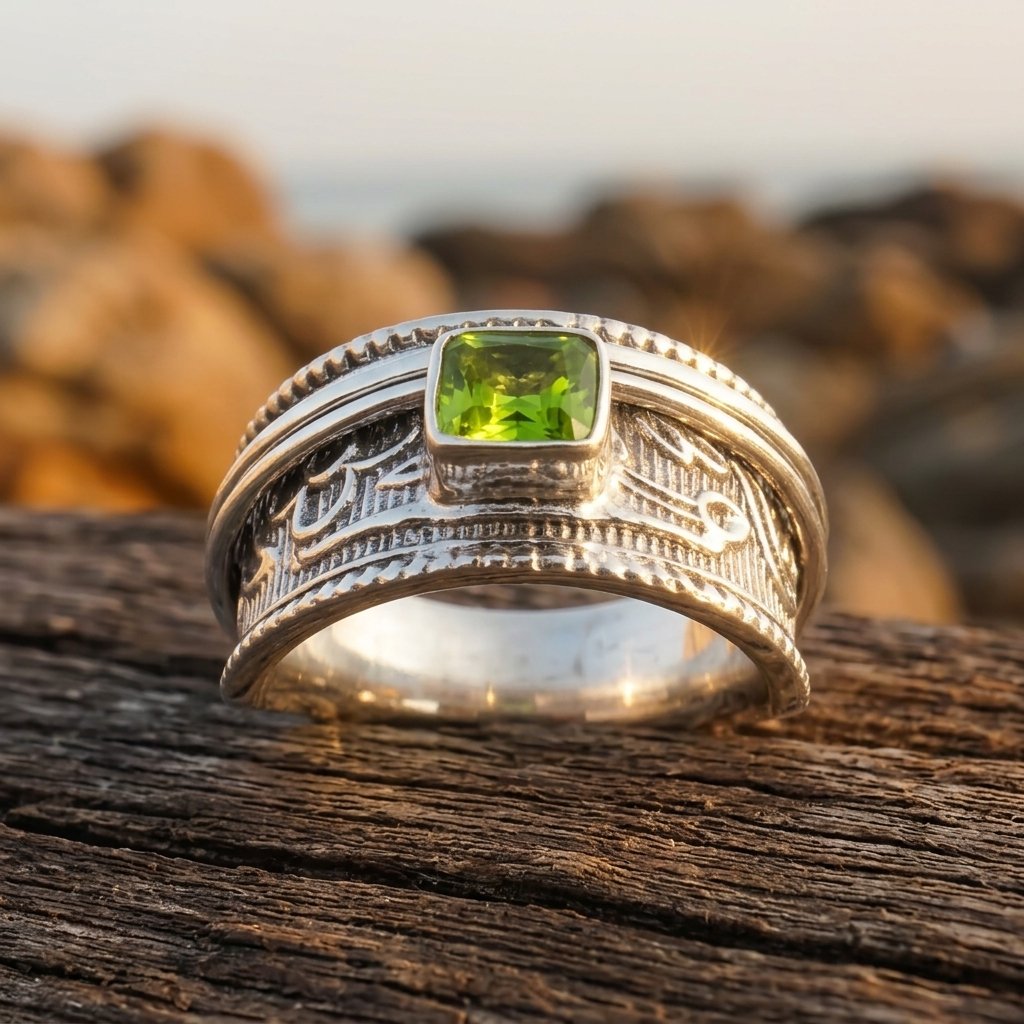 Copper Peridot Cushion Filigree Ring