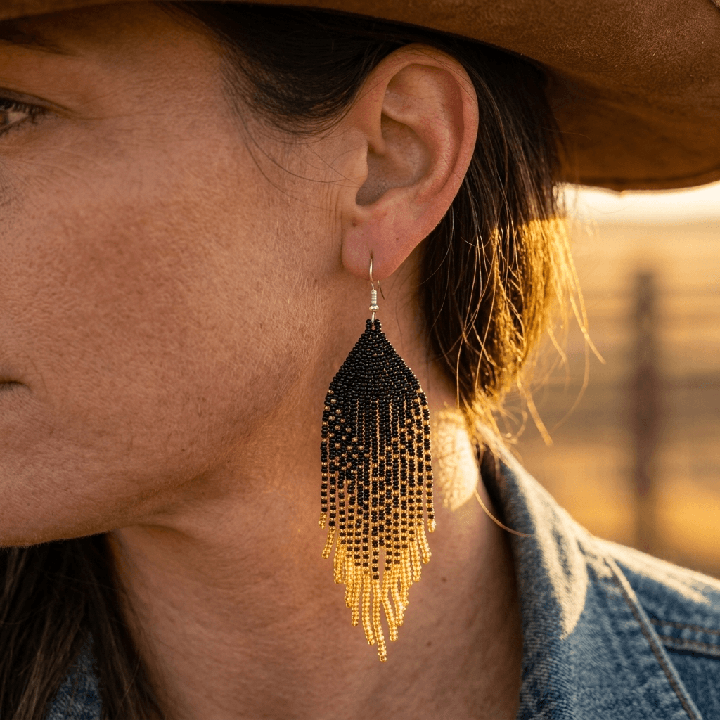 Boho Tassel Gradient Beaded Geometric Earrings
