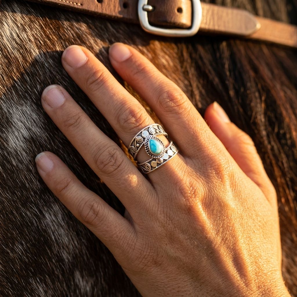Boho Silver Turquoise Spiral Band Ring