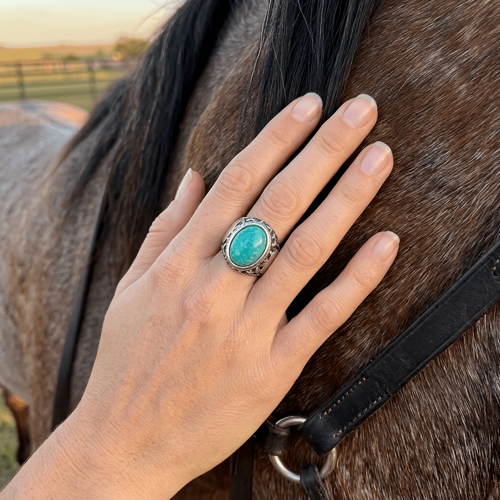 Turquoise Tiger Eye Stainless Steel Wide Band Ring