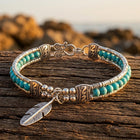 Boho Silver Turquoise Feather Bracelet