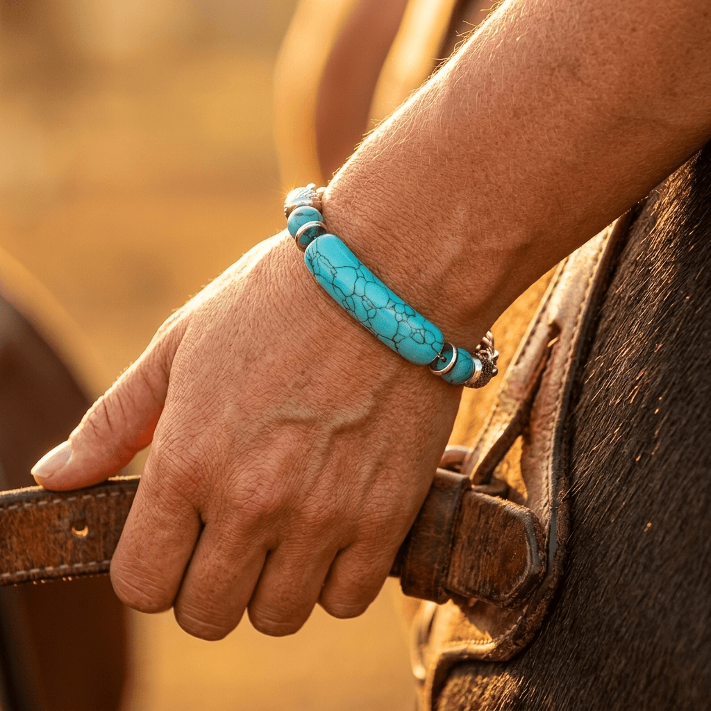 Vintage Turquoise Stainless Steel Symbol Bracelet
