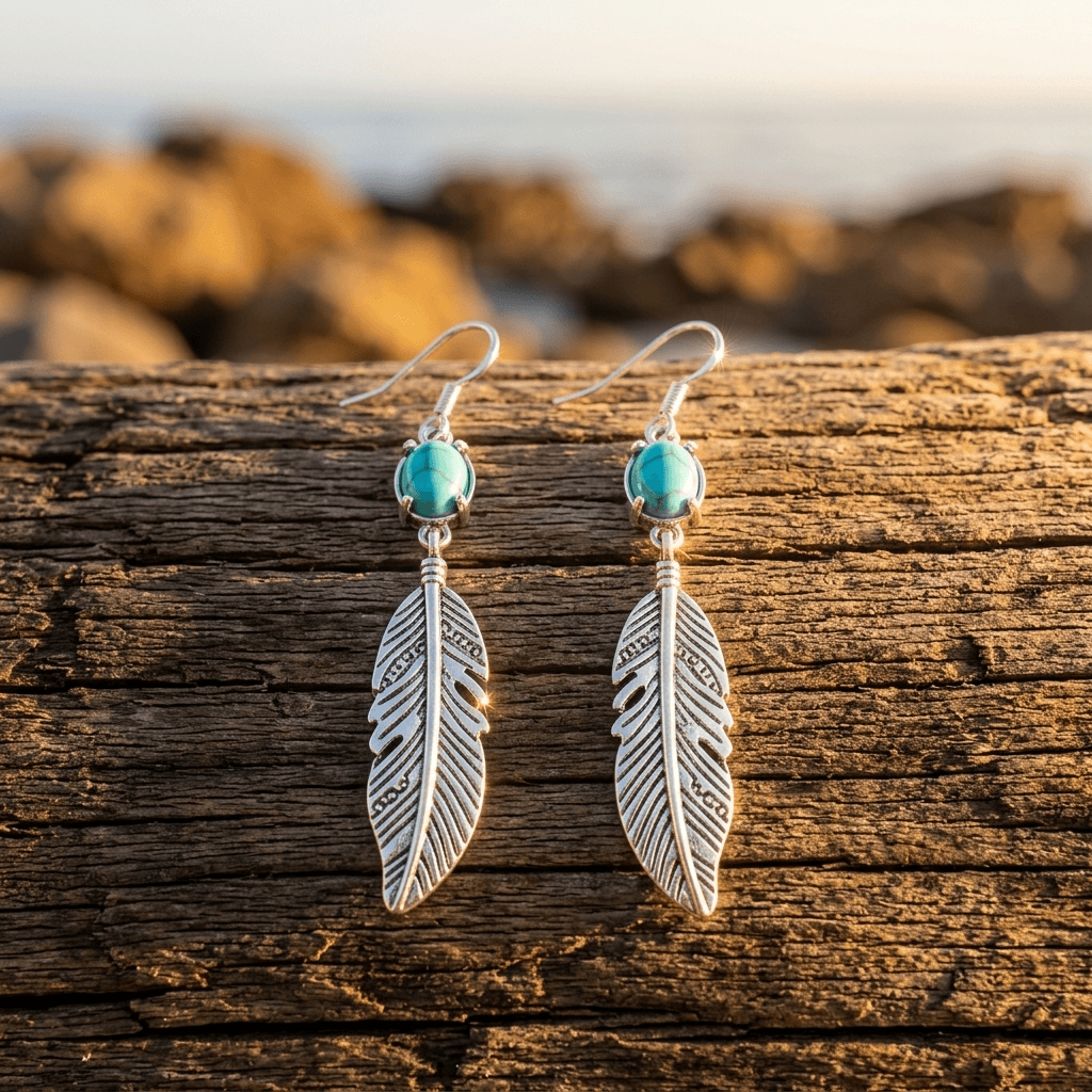 Western Gold Synthetic Turquoise Drop Earrings