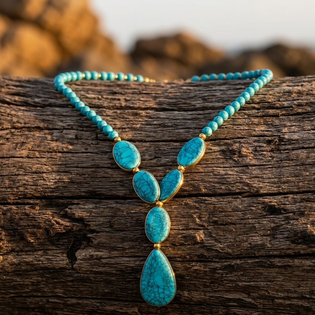 Bohemian Gold Turquoise Teardrop Pendant Necklace