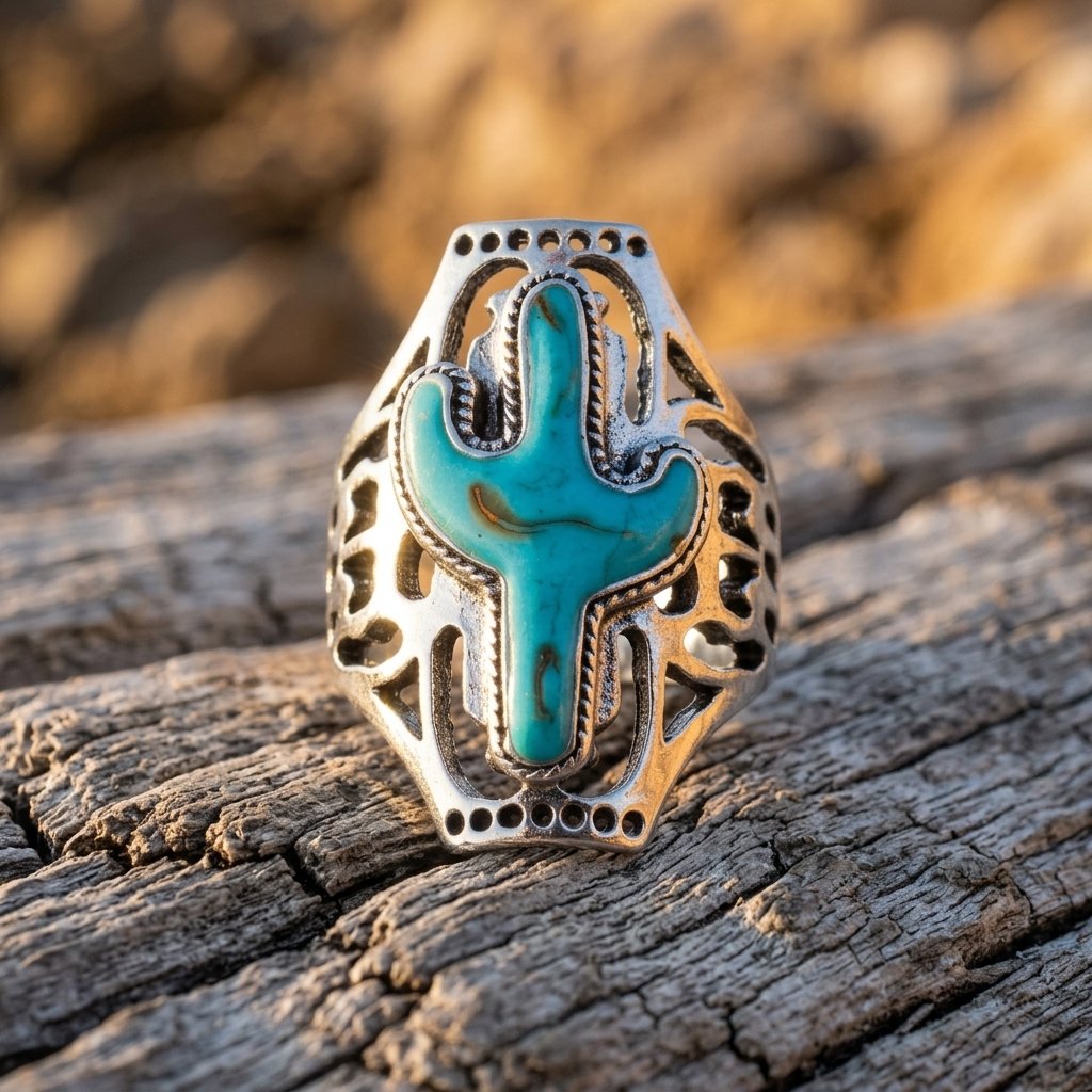 Southwestern Silver Turquoise Cross Ring