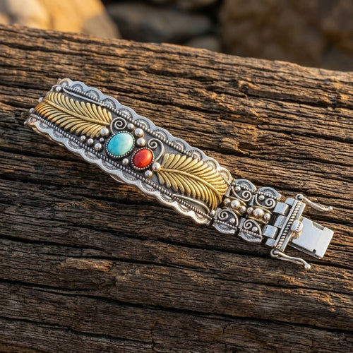 Antique Silver Turquoise Filigree Wing Bracelet