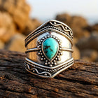 Vintage Silver Turquoise Oval Filigree Ring