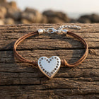 Boho Brown Cord Silver Crystal Heart Bracelet