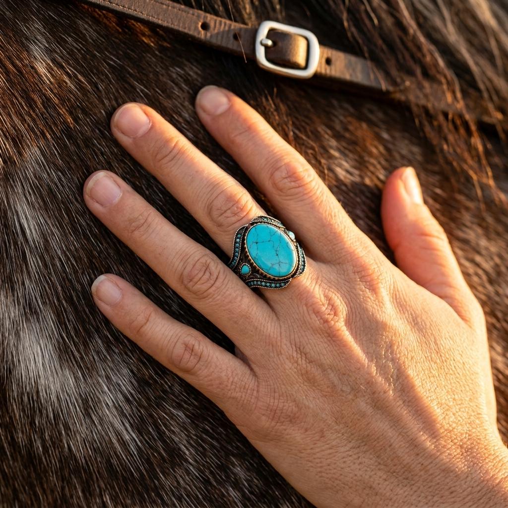 Boho Bronze Turquoise Oval Ring