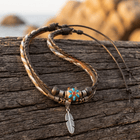 Vintage Leather Beaded Feather Pendant Bracelet