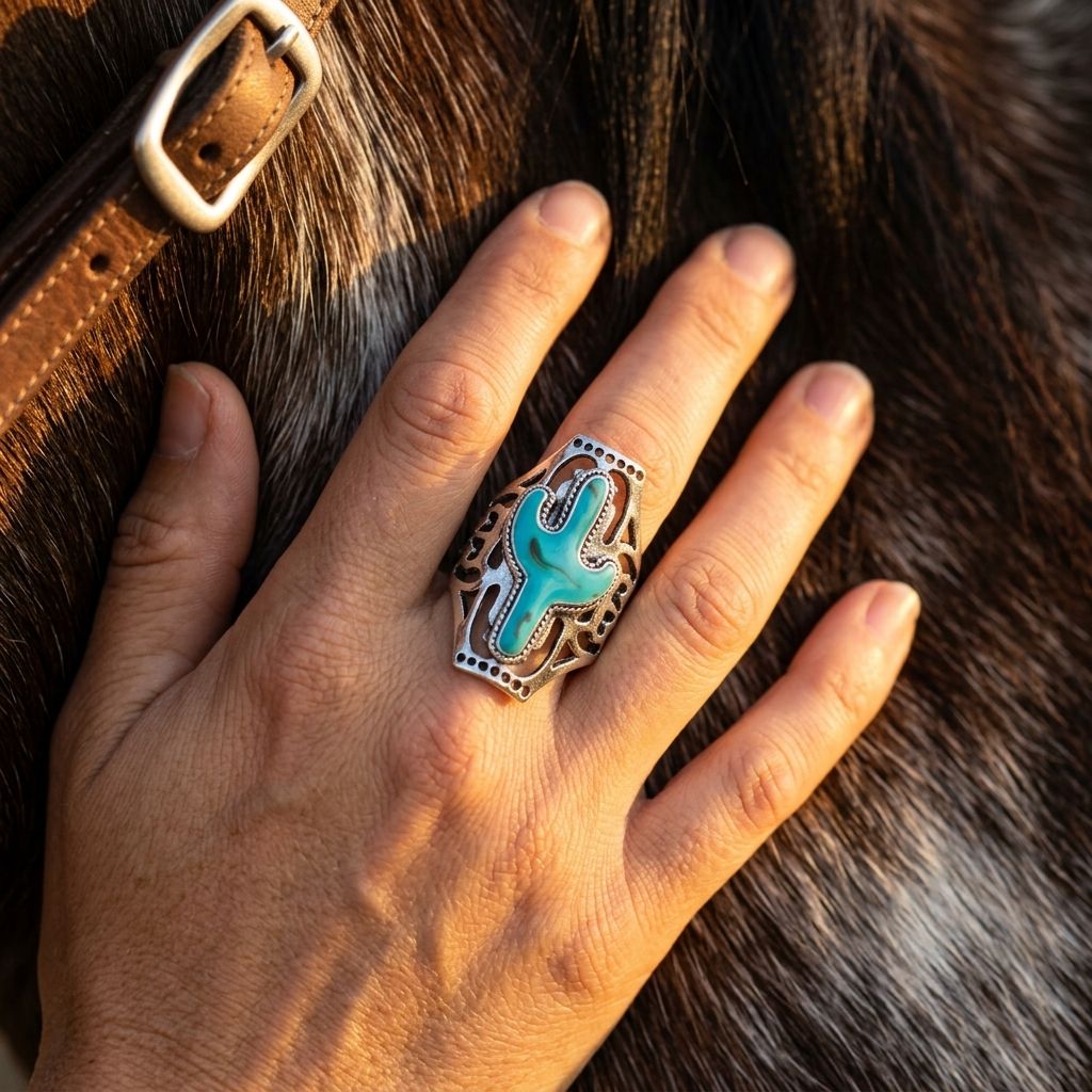 Southwestern Silver Turquoise Cross Ring
