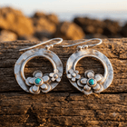 Vintage Silver Turquoise Floral Hoop Earrings