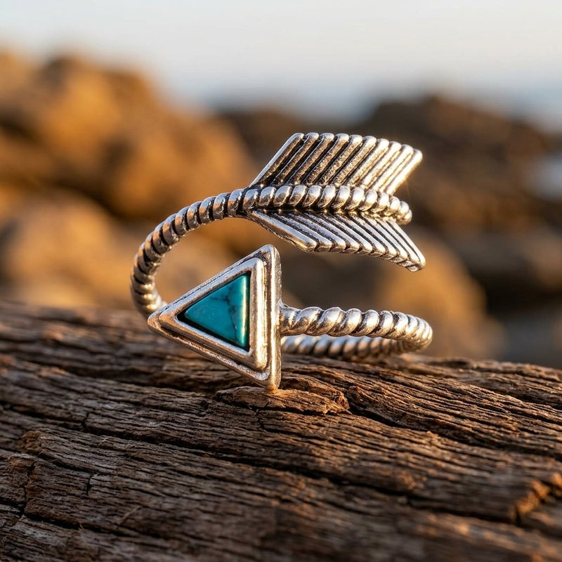 Boho Gold Turquoise Triangle Arrow Ring