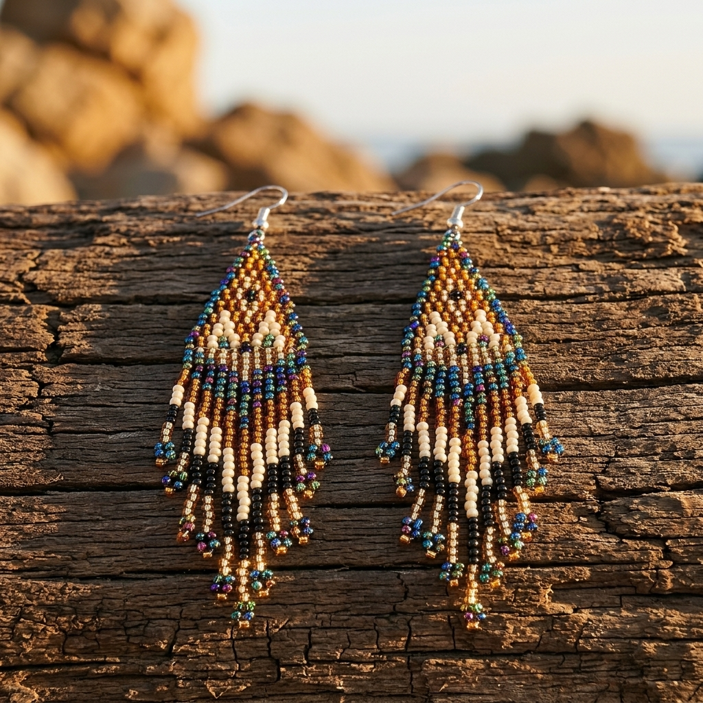 Bohemian Beaded Fringe Multicolor Seed Bead Earrings