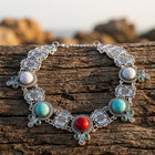 Vintage Silver Turquoise Red Filigree Necklace